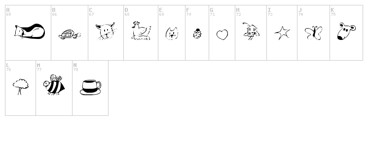 Andi's Critters font map